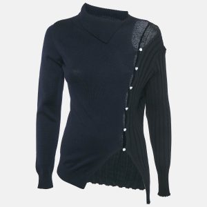 Jacquemus Navy Blue /Black Wool Asymmetrical Cut -out Sweater S, Sweaters & Cardigans - Luxury Closet