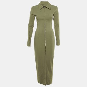 Jacquemus Olive Green Linen Blend Cut -Out Detail La Robe Obiou Maxi Dress S, Dresses - Luxury Closet