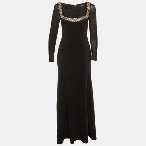 Jenny Packham Black Crepe Embellished Neck Gown S, Dresses - Luxury Closet
