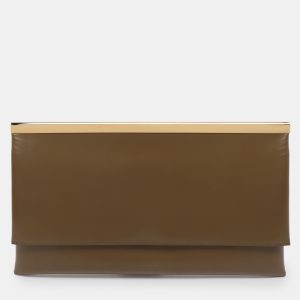Jil Sander Olive Green Leather Clutch, Clutches & Special Occasion Bags - Luxury Closet