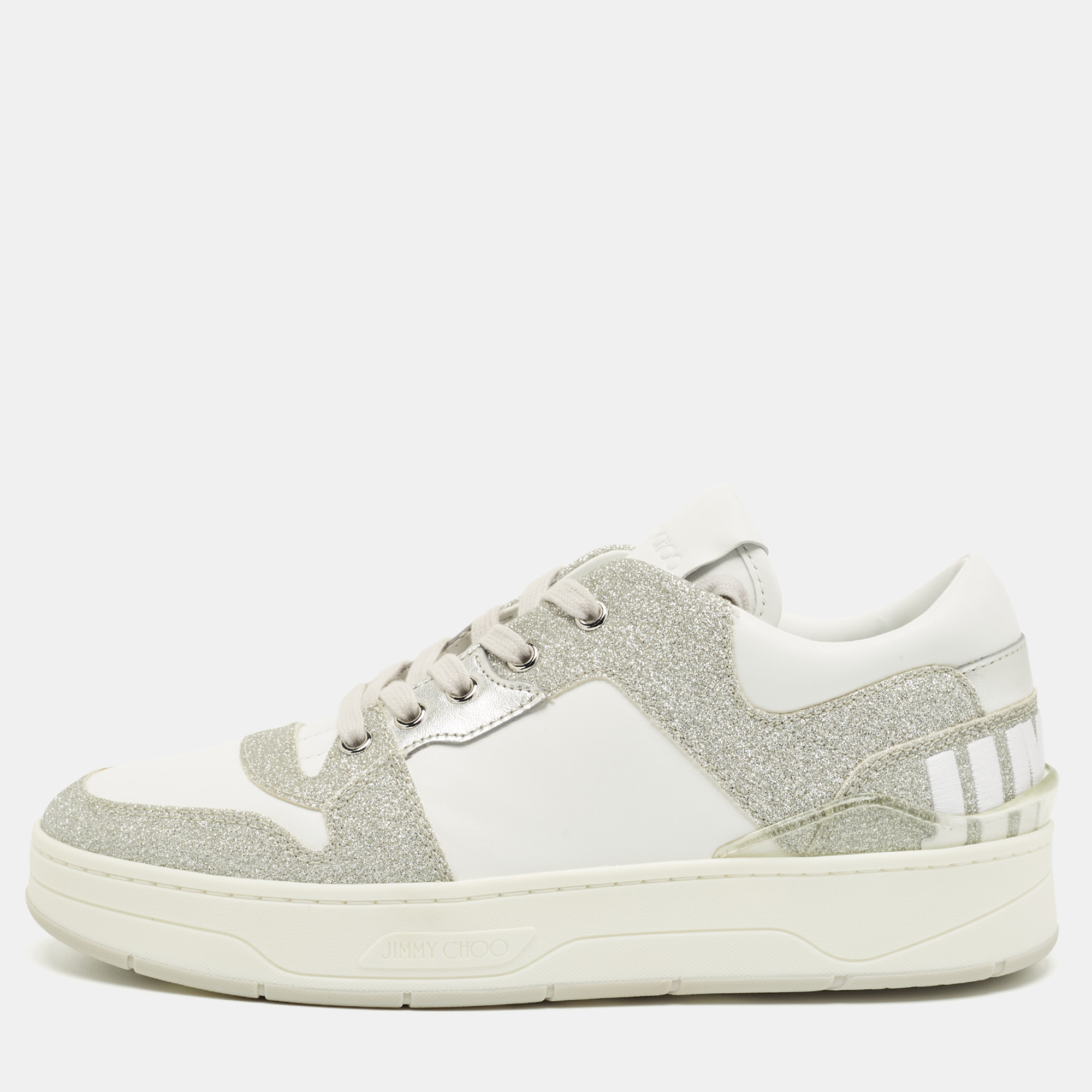 Jimmy Choo Multicolor Glitter and Leather Raine Lace Up Sneakers Size 40, Athletic Shoes & Sneakers - Luxury Closet
