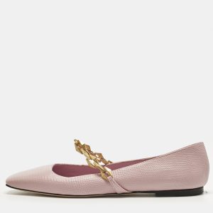 Jimmy Choo Pink Lizard Embossed Leather Diamond Tilda Ballet Flats Size 40, Flats - Luxury Closet