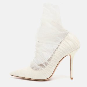 Jimmy Choo White Lace And Mesh Lavish Pointed Toe Pumps Size 41, Pumps - Luxury Closet