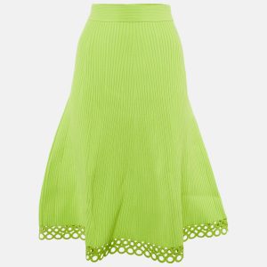 Jonathan Simkhai Lime Green Ribbed A-line Midi Skirt XS, Skirts - Luxury Closet