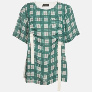 Joseph Green/White Checkered Cotton & Silk Buckle Detail Top XL, Shirts & Tops - Luxury Closet