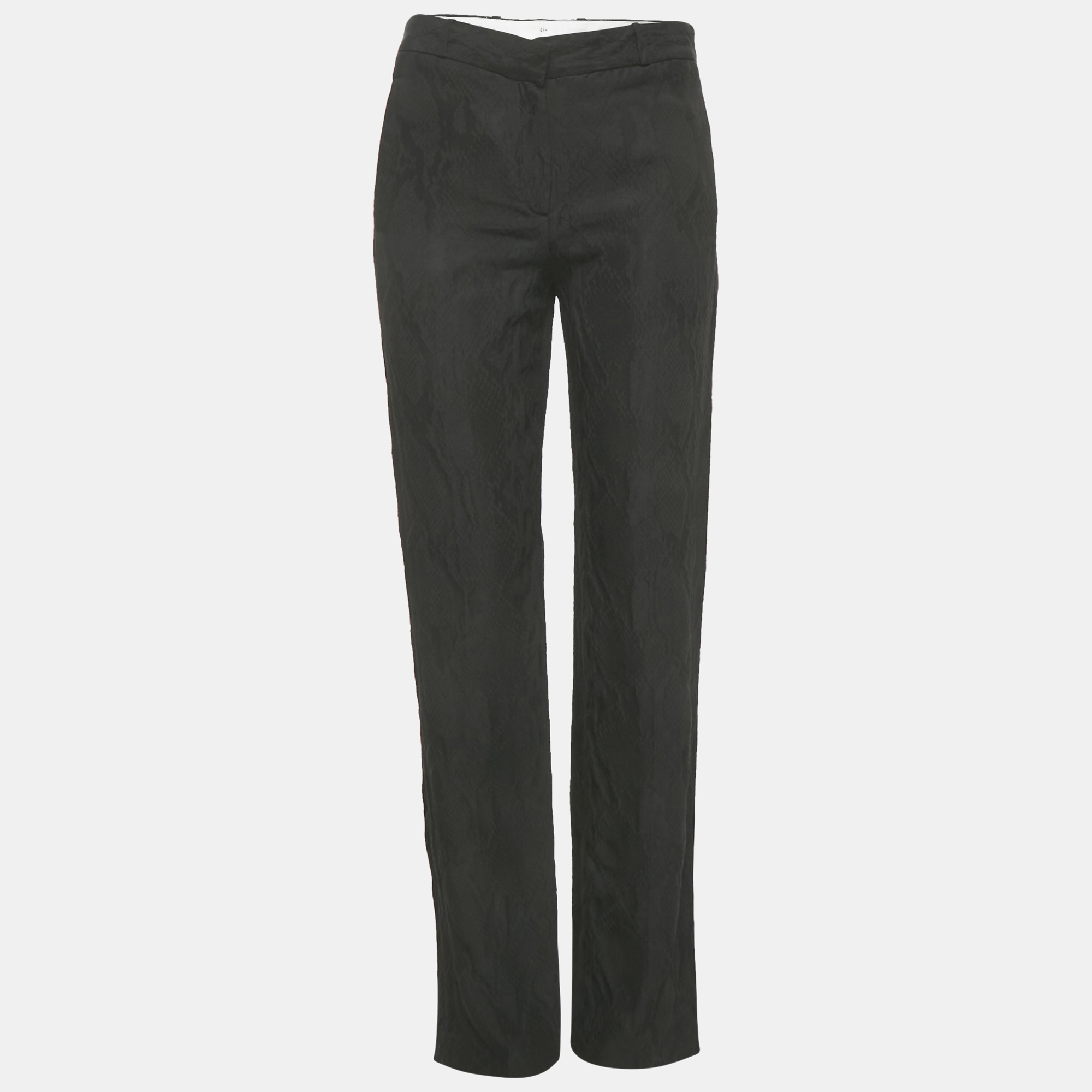 Joseph Black Matt Reptile Jacquard Silk Trousers S, Clothing - Luxury Closet