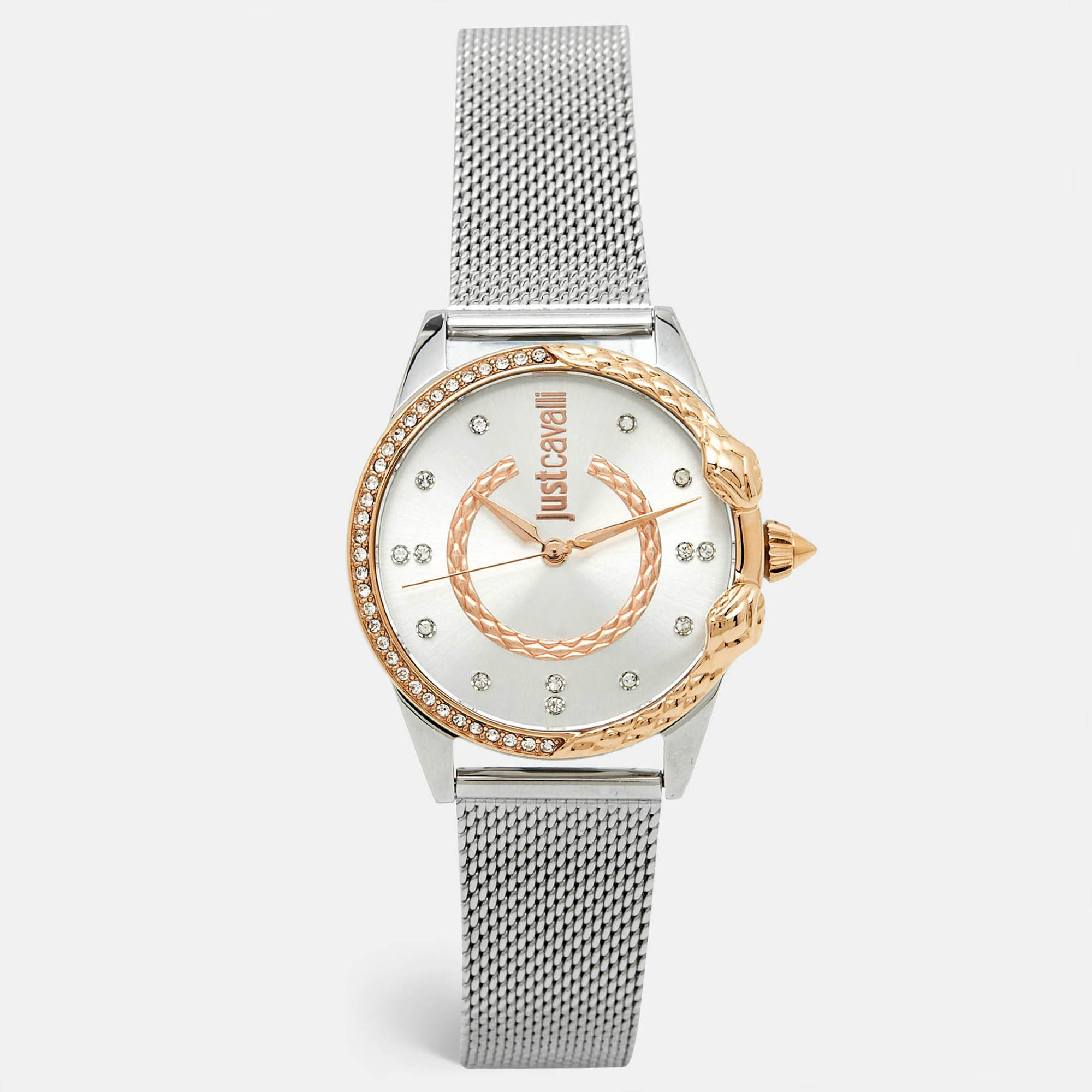 Just Cavalli Serpente JC1L095M0105 Silver Dial Two-Tone Stainless Steel Women's Wristwatch 32 mm, Watches - Luxury Closet
