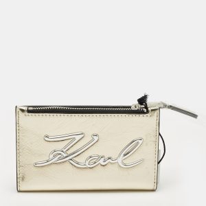 Karl Lagerfeld Gold/Silver Faux Leather K/Signature Bifold Wallet, Wallets & Money Clips - Luxury Closet