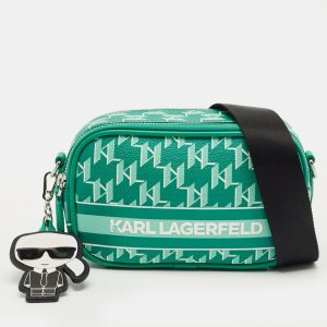Karl Lagerfeld Green Monogram Coated Canvas and Leather K/Ikonik Camera Bag, Shoulder Bags - Luxury Closet