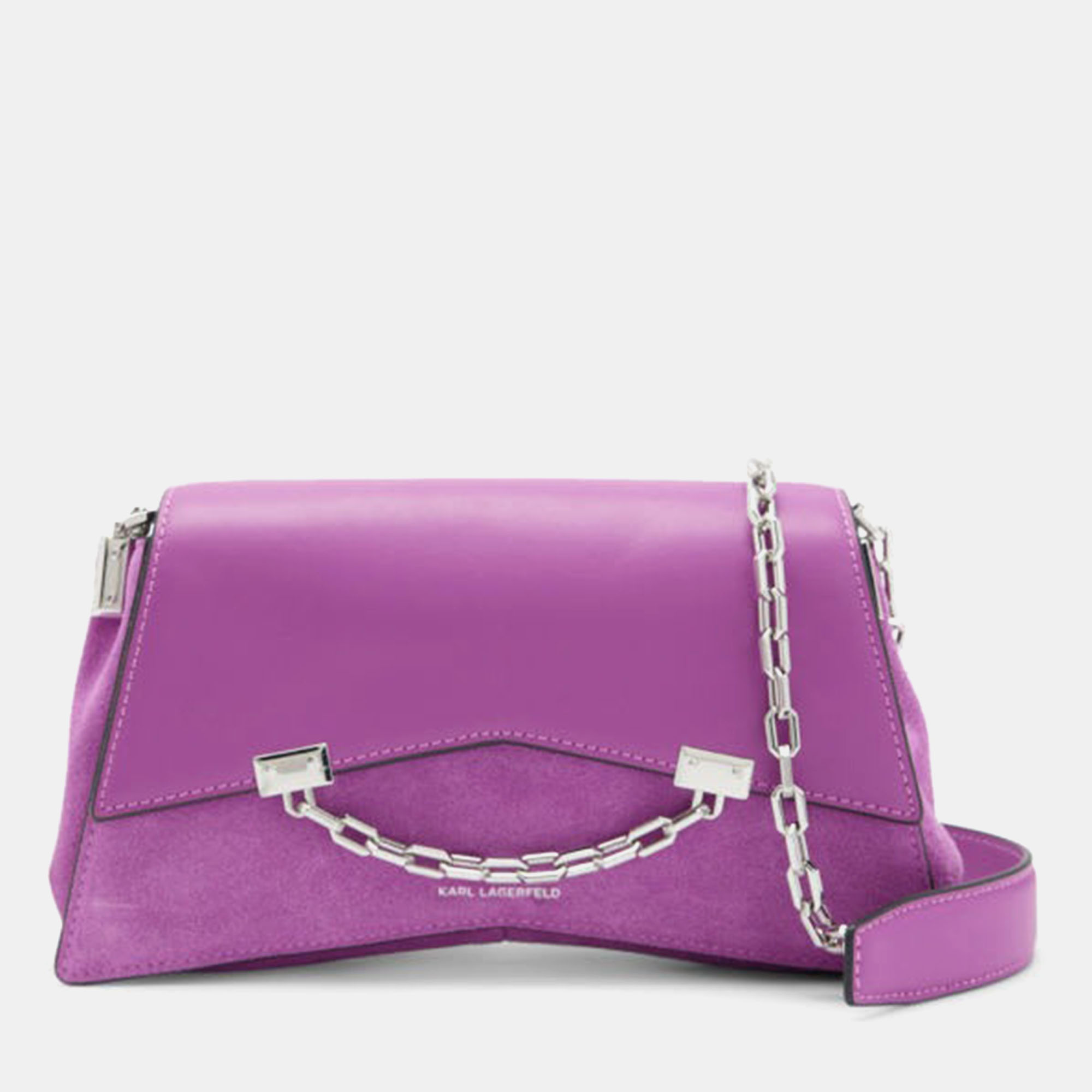 Karl Lagerfield Kseven 2 Sp Cb Suede Purple Suede Shoulder bag, Handbags - Luxury Closet