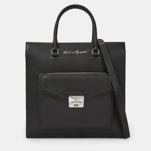 Karl Lagerfield K Style Black Leather Tote Bag, Tote Handbags - Luxury Closet
