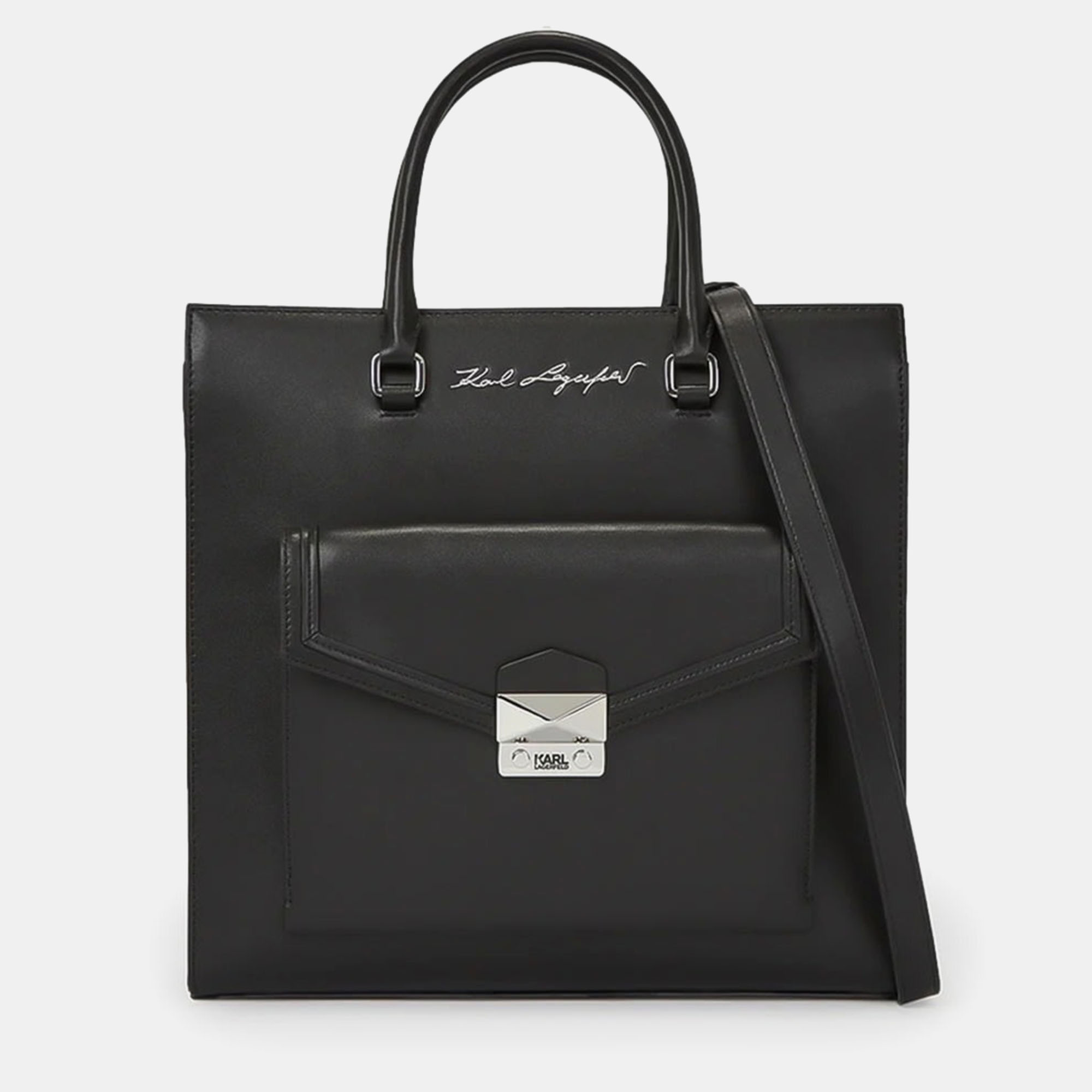 Karl Lagerfield K Style Black Leather Tote Bag, Tote Handbags - Luxury Closet