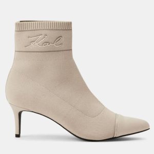 Karl Lagerfield Pandara Beige Leather Mid Ankle Boots, Boots - Luxury Closet