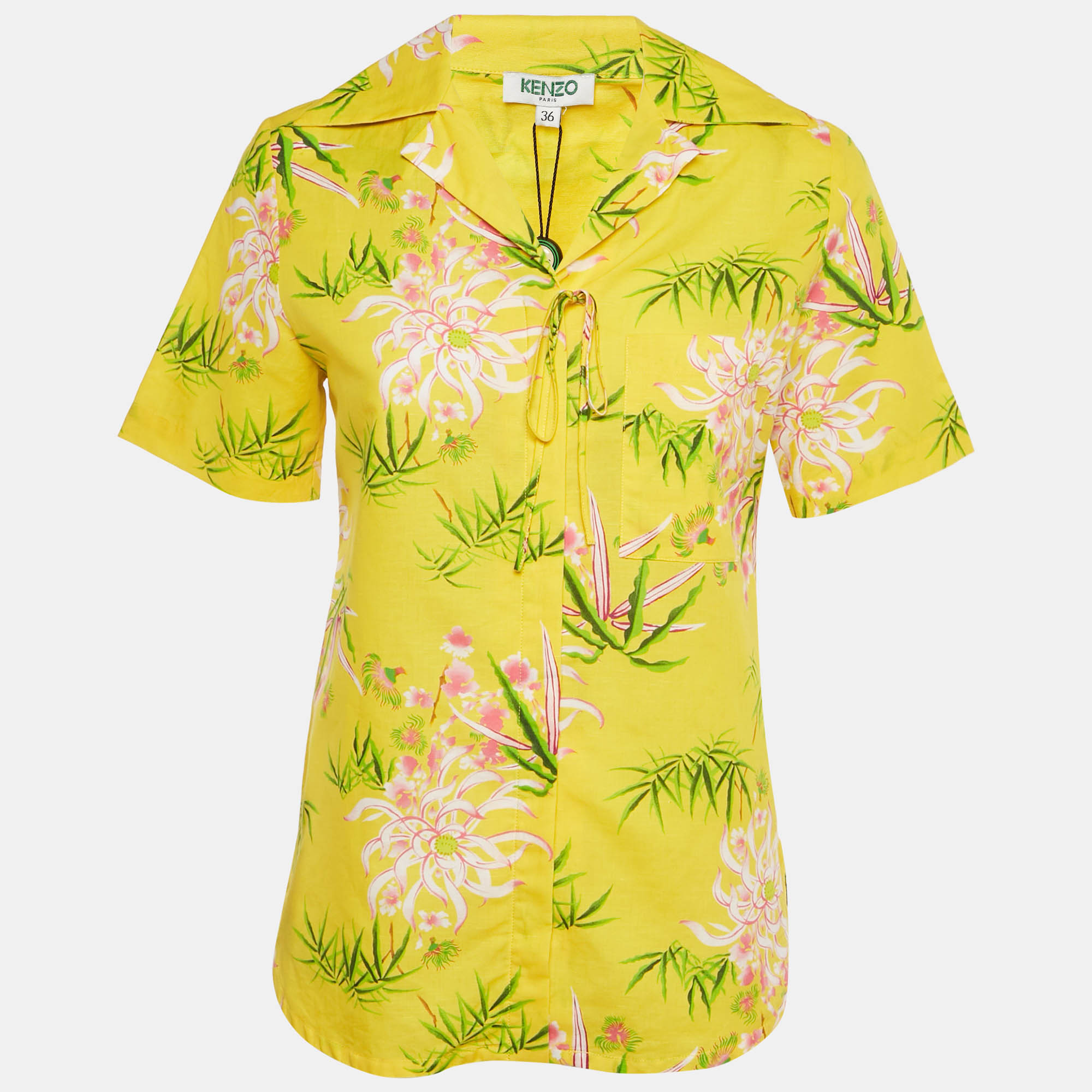 Kenzo Yellow Floral Print Cotton Hawaiian Shirt S, Shirts & Tops - Luxury Closet