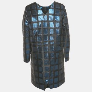 Kenzo Blue Square Lurex V-Neck Shift Dress L, Dresses - Luxury Closet