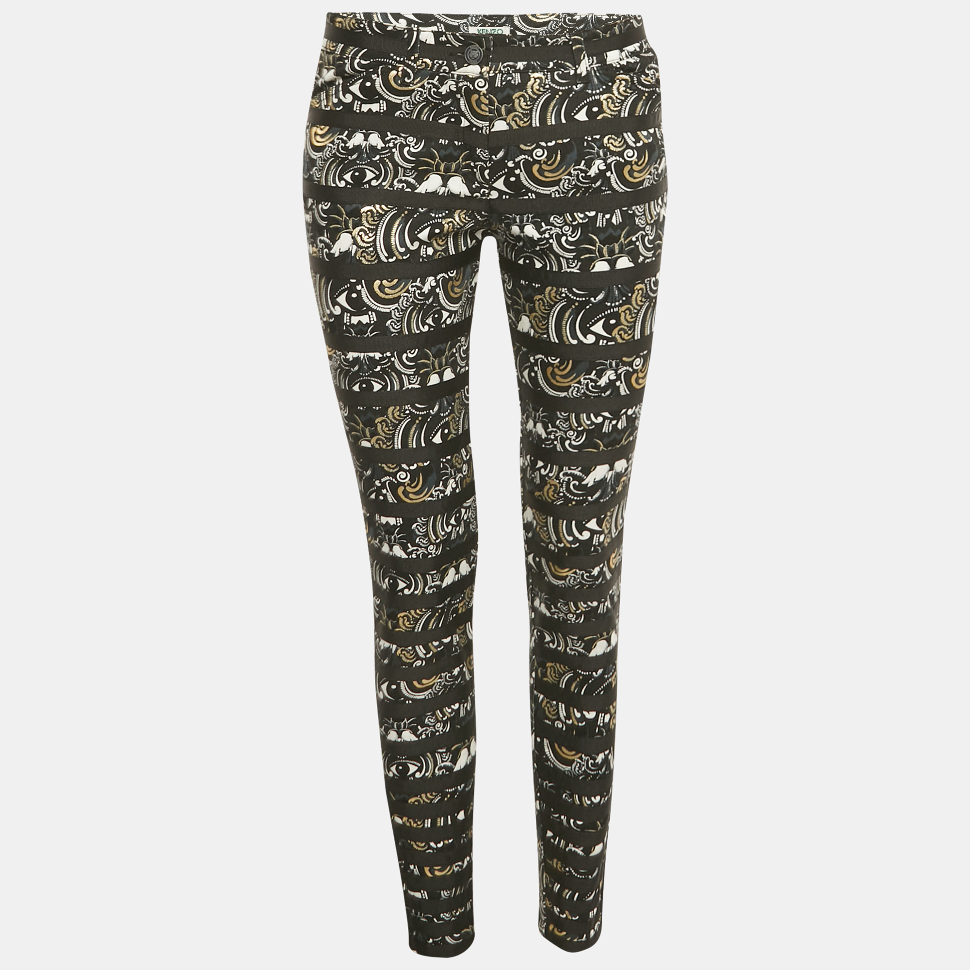Kenzo Black The Eye Print Cotton Striped Jeans M Waist 30", Jeans - Luxury Closet