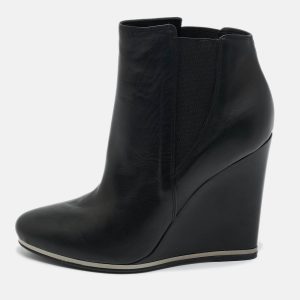 Le Silla Black Leather Wedge Ankle Boots Size 40, Boots - Luxury Closet
