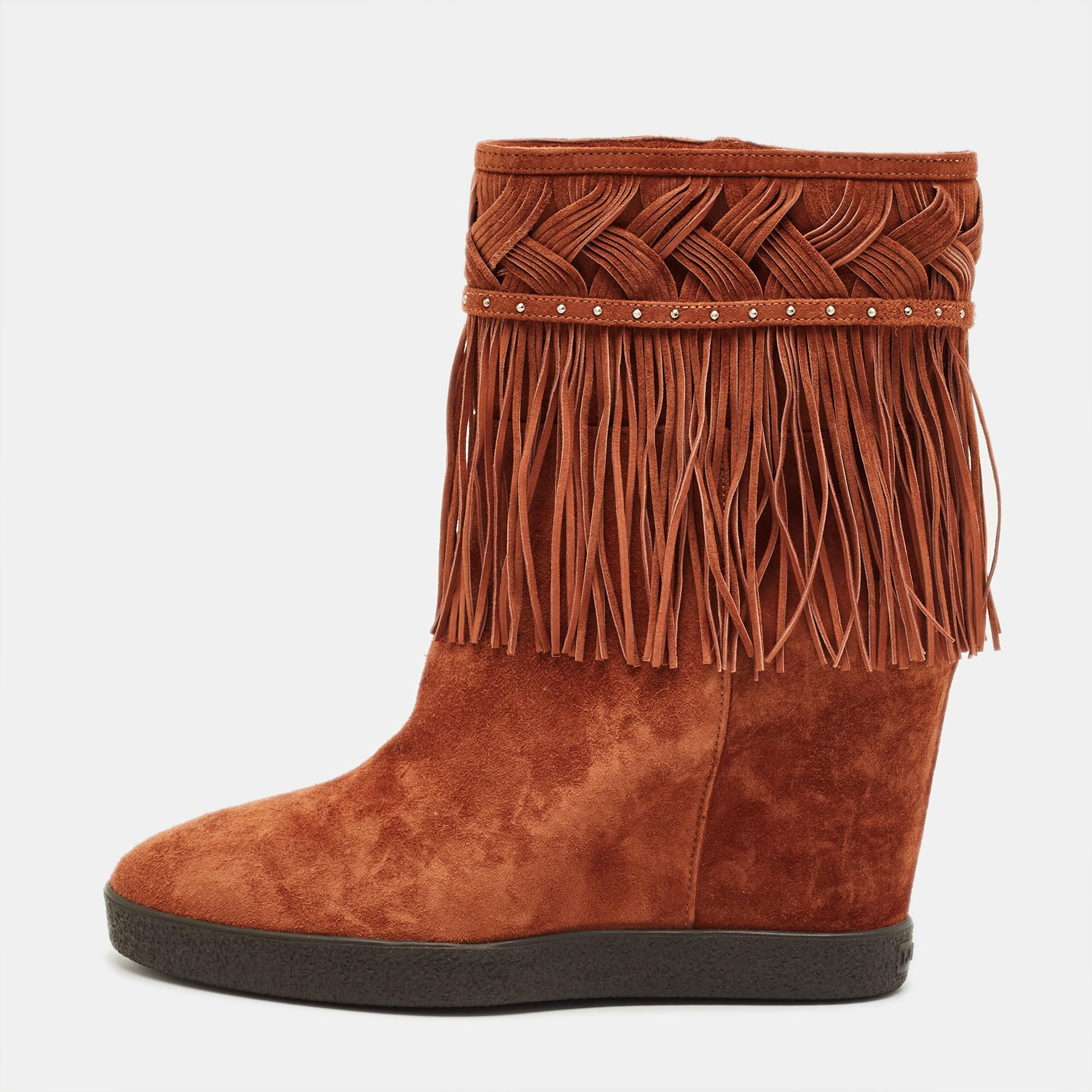 Le Silla Brown Suede Fringe Wedge Ankle Boots Size 38, Boots - Luxury Closet
