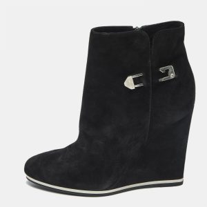 Le Silla Black Suede Wedge Ankle Boots Size 40, Boots - Luxury Closet