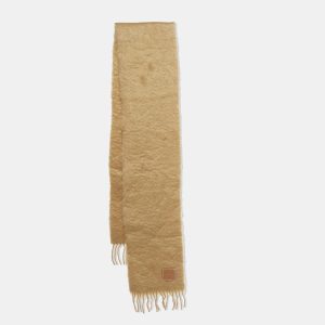 Loewe Brown Anagram Patch Mohair Fringed Scarf, Scarves & Shawls - Luxury Closet