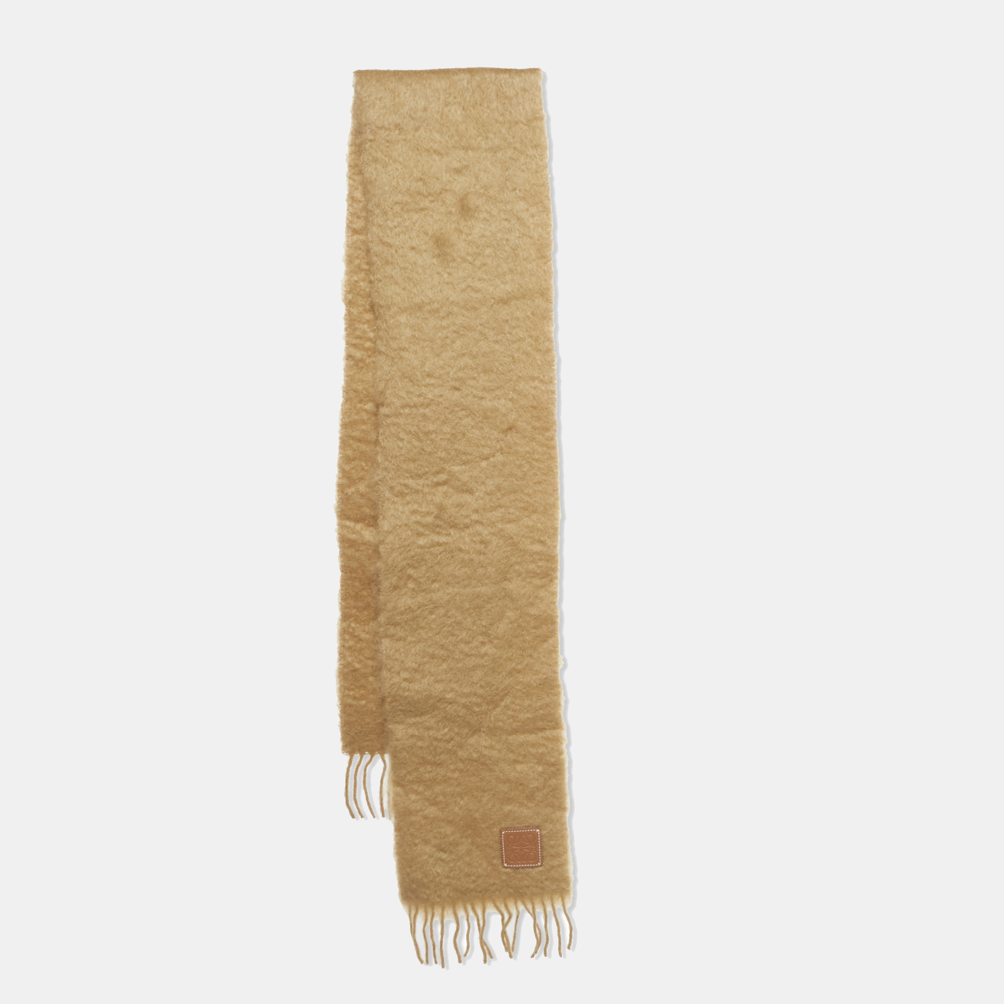 Loewe Brown Anagram Patch Mohair Fringed Scarf, Scarves & Shawls - Luxury Closet