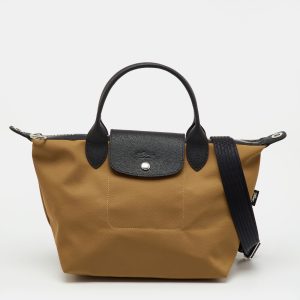 Longchamp Khaki Brown/Black Fabric and Leather Le Pliage Energy S Bag, Tote Handbags - Luxury Closet