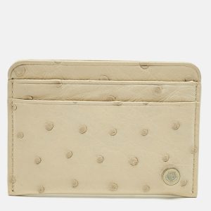 Loro Piana Cream Ostrich Crest Card Holder, Wallets & Money Clips - Luxury Closet