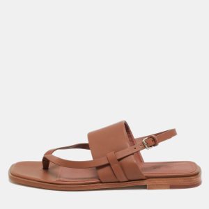 Loro Piana Brown Leather Flat Slingback Sandals Size 38.5, Sandals - Luxury Closet