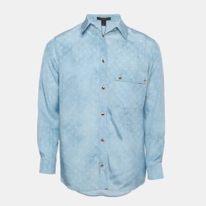 Louis Vuitton Blue Monogram Silk Long Sleeve Shirt S, Shirts & Tops - Luxury Closet