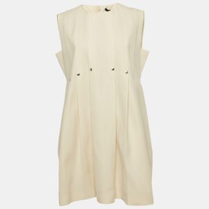 Louis Vuitton Cream Wool Pleated Sleeveless Mini Dress M, Dresses - Luxury Closet
