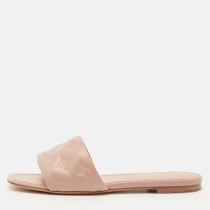 Louis Vuitton Dusty Pink Monogram Embossed Leather Revival Flat Slides Size 38, Flats - Luxury Closet