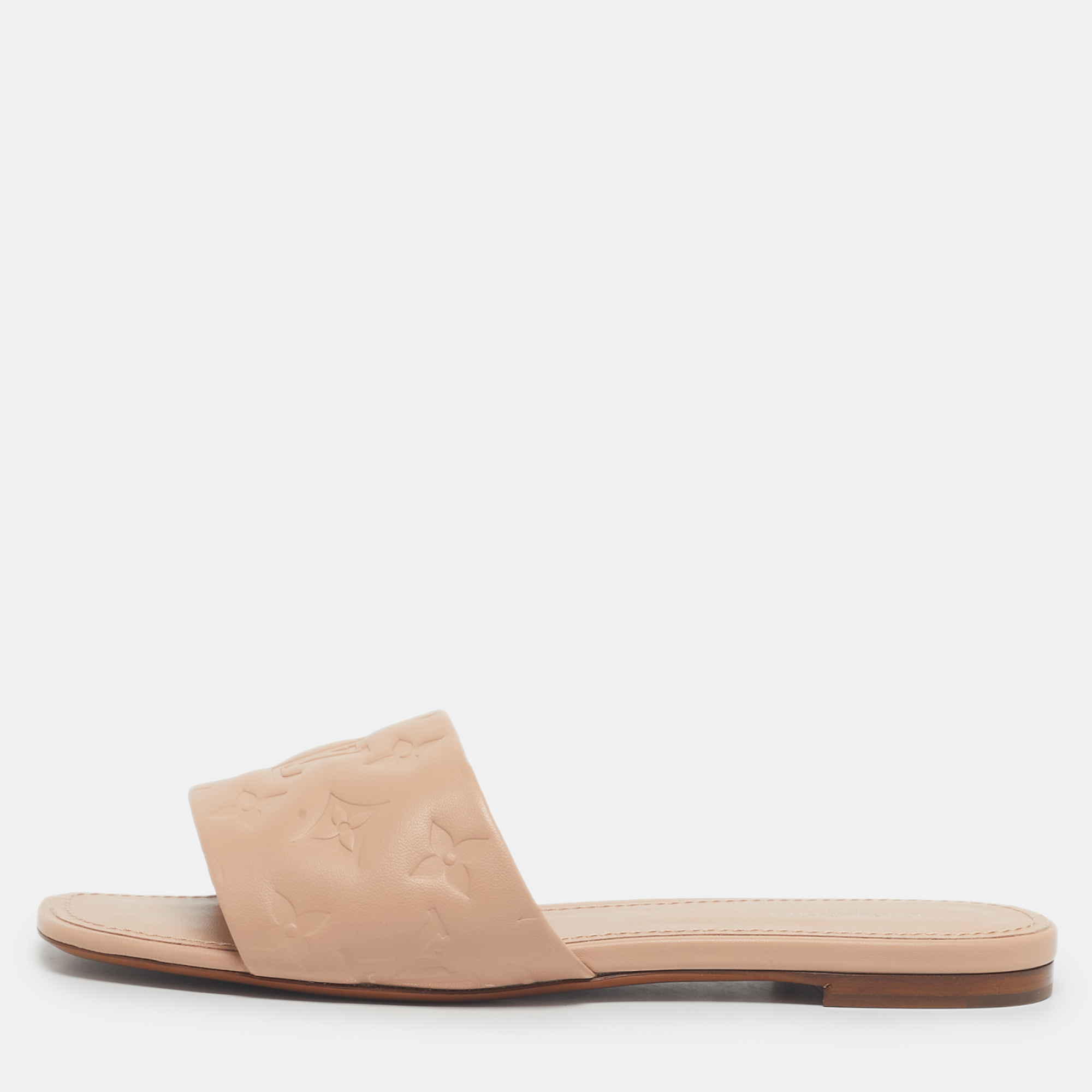 Louis Vuitton Dusty Pink Monogram Embossed Leather Revival Flat Slides Size 38, Flats - Luxury Closet