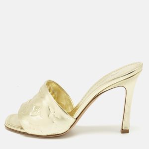 Louis Vuitton Gold Monogram Embossed Leather Revival Slide Sandals Size 38, Sandals - Luxury Closet