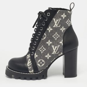 Louis Vuitton Grey/Black Monogram Denim and Leather Star Trail Ankle Boot Size 36, Boots - Luxury Closet