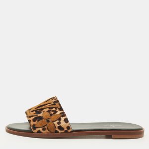 Louis Vuitton Lock It Size 38 Two Tone Leopard Print Calf Hair Flat Slide, Sandals - Luxury Closet