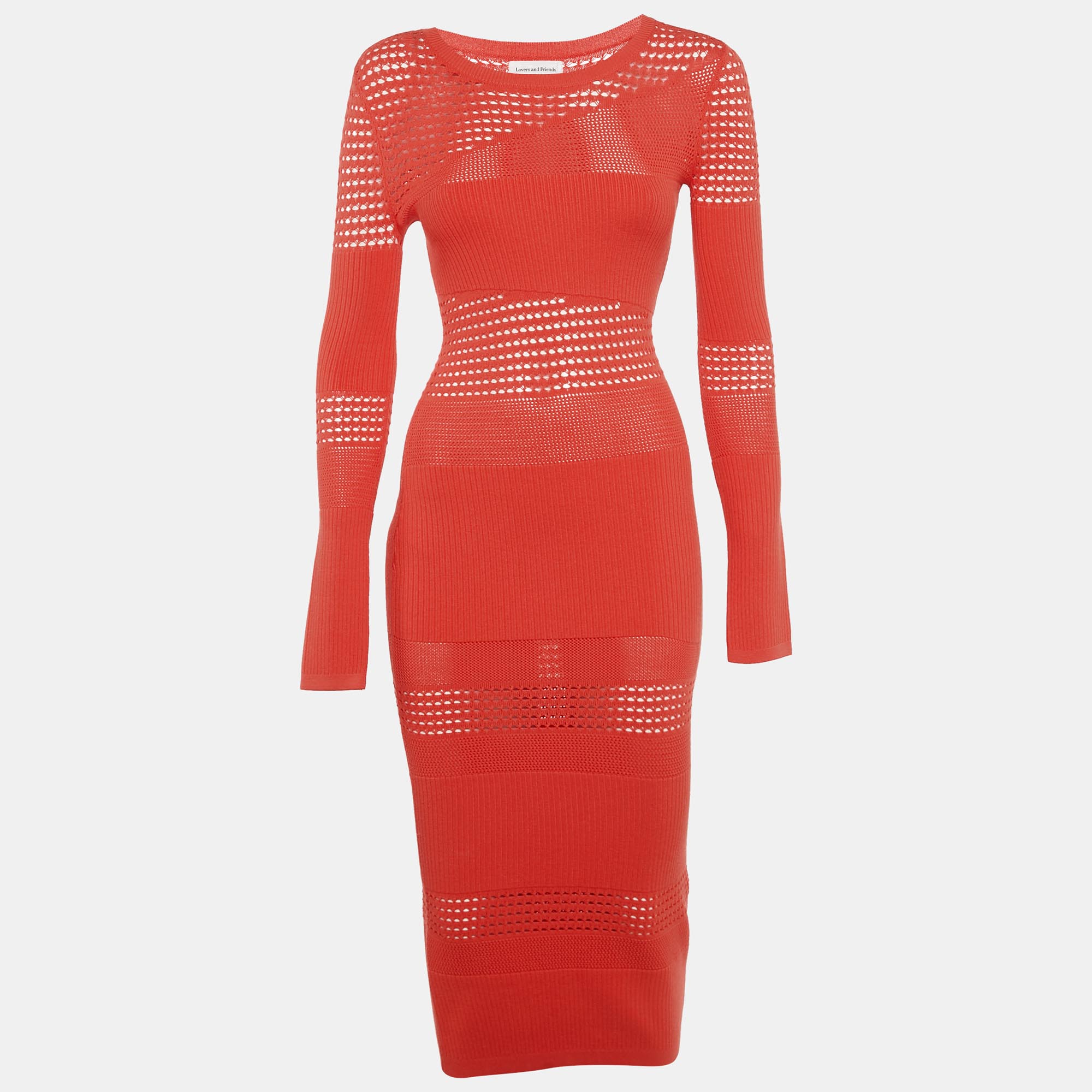Lovers & Friends Orange Patterned Rib Knit Tianna Maxi Dress XS, Dresses - Luxury Closet