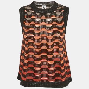 M Missoni Orange/Black Knit Sleeveless Top S, Shirts & Tops - Luxury Closet