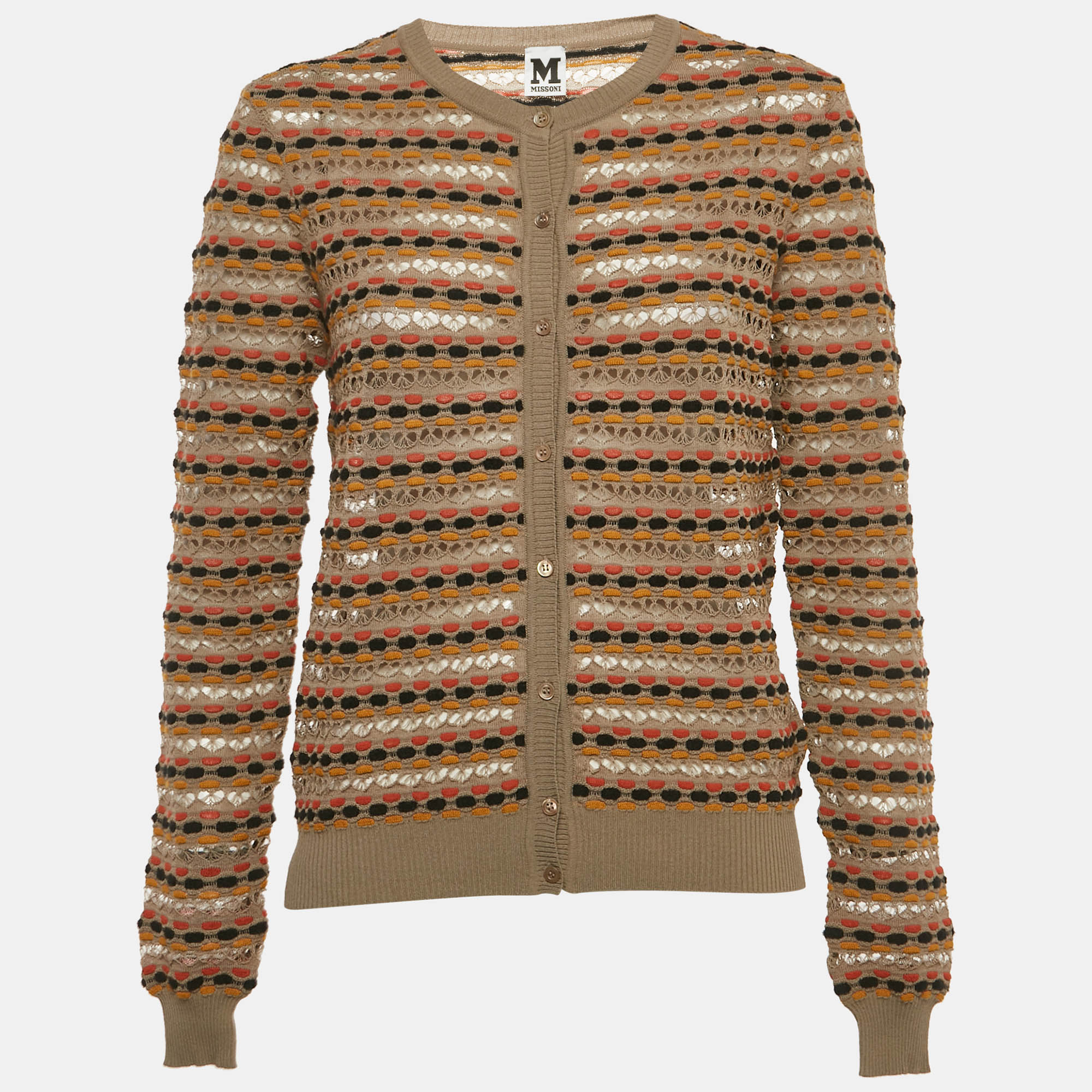M Missoni Beige Pointelle Knit Button Front Cardigan M, Sweaters & Cardigans - Luxury Closet