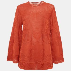 M Missoni Orange Floral Knit Flared Long Sleeve Top S, Shirts & Tops - Luxury Closet