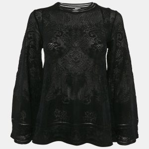 M Missoni Black Floral Knit Flared Long Sleeve Top S, Shirts & Tops - Luxury Closet
