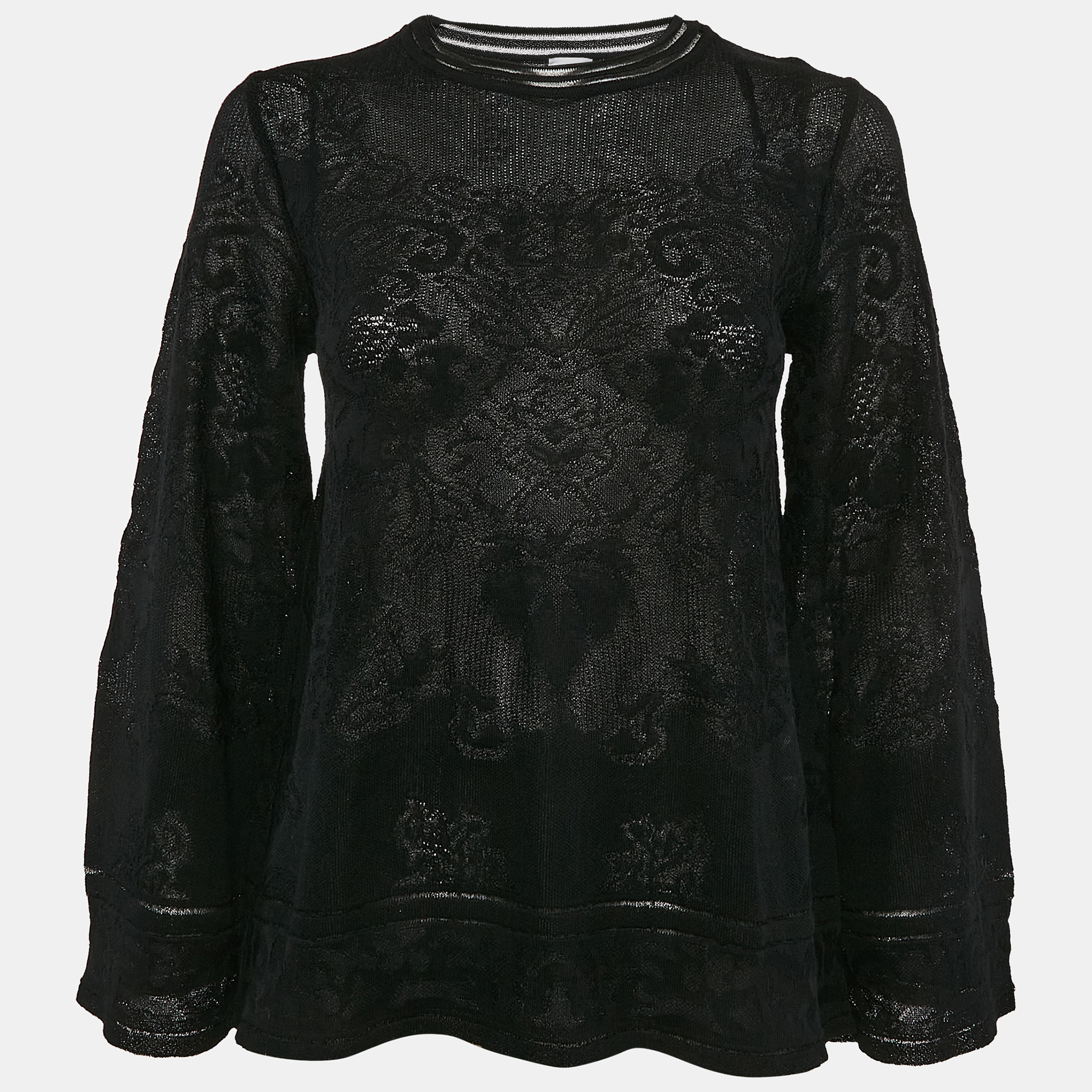 M Missoni Black Floral Knit Flared Long Sleeve Top M, Shirts & Tops - Luxury Closet