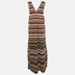 M Missoni Multicolor Stripe Knit Lurex V-Neck Maxi Dress M, Dresses - Luxury Closet