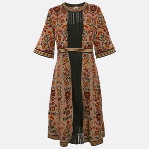 M Missoni Brown Floral Cotton Knit Midi Dress L, Dresses - Luxury Closet