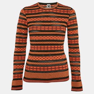 M Missoni Orange/Black Patterned Knit Full Sleeve Top L, Shirts & Tops - Luxury Closet