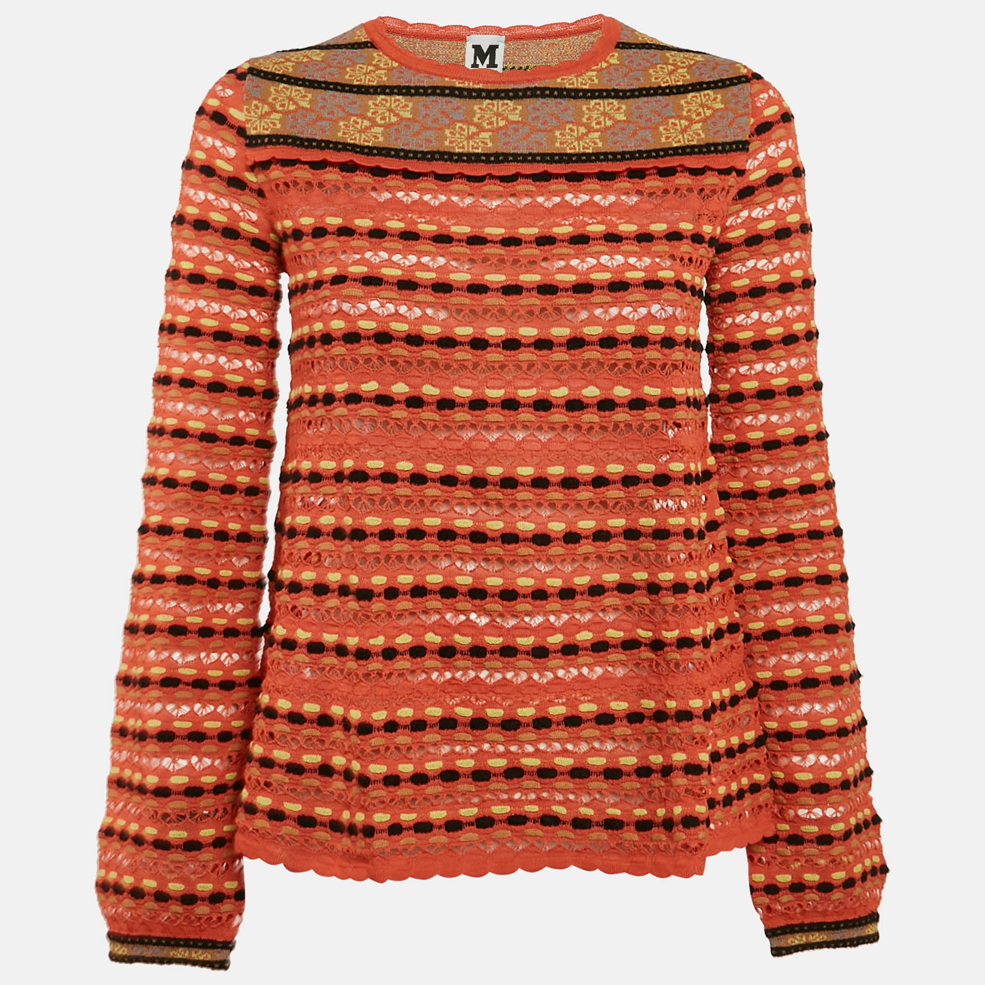 M Missoni Orange Patterned Knit Full Sleeve Top L, Shirts & Tops - Luxury Closet