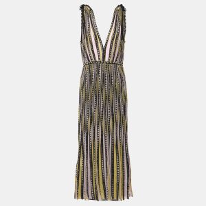 M Missoni Yellow / Black Patterned Lurex Knit Sleeveless Midi Dress L, Dresses - Luxury Closet