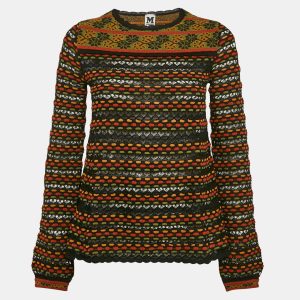 M Missoni Black/Orange Floral Perforated Knit Top S, Shirts & Tops - Luxury Closet