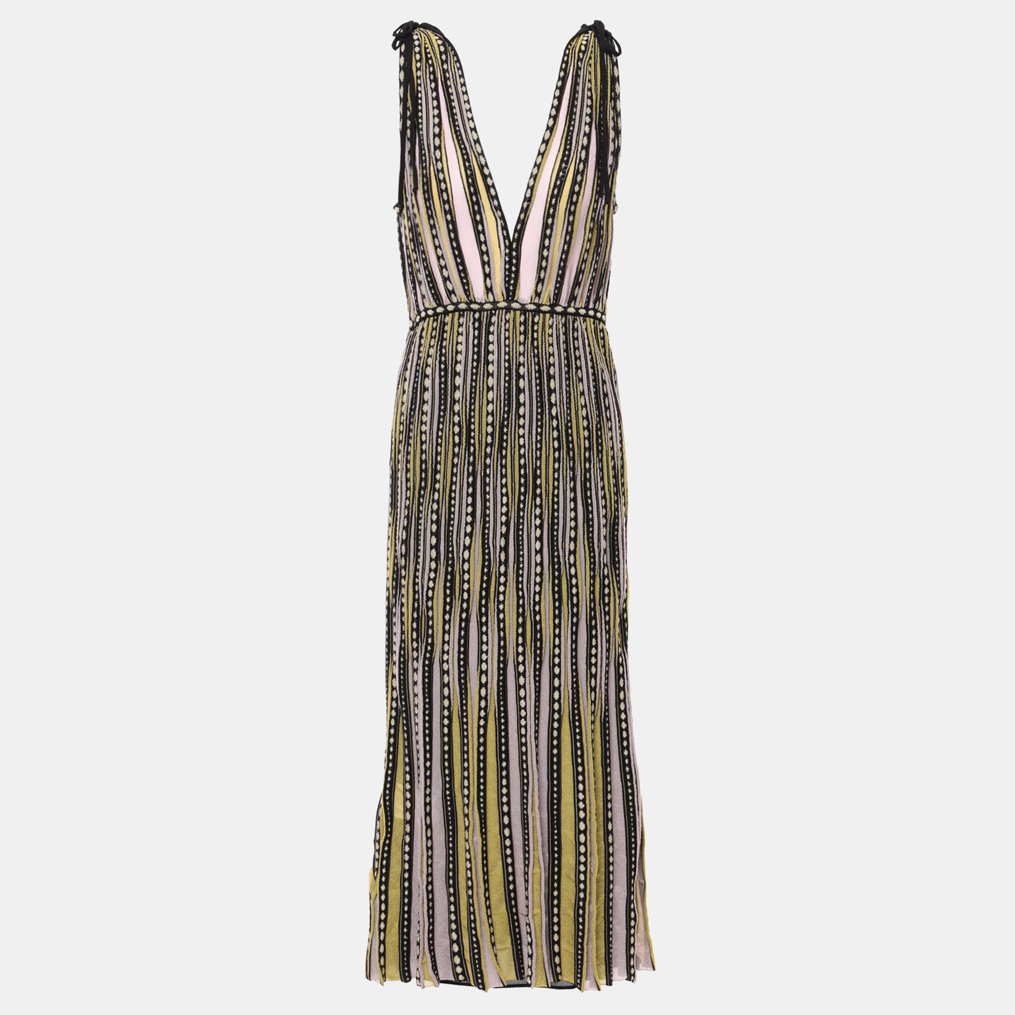 M Missoni Yellow / Black Patterned Lurex Knit Sleeveless Midi Dress M, Dresses - Luxury Closet