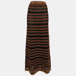 M Missoni Black/Orange Perforated Knit Maxi Skirt S, Skirts - Luxury Closet