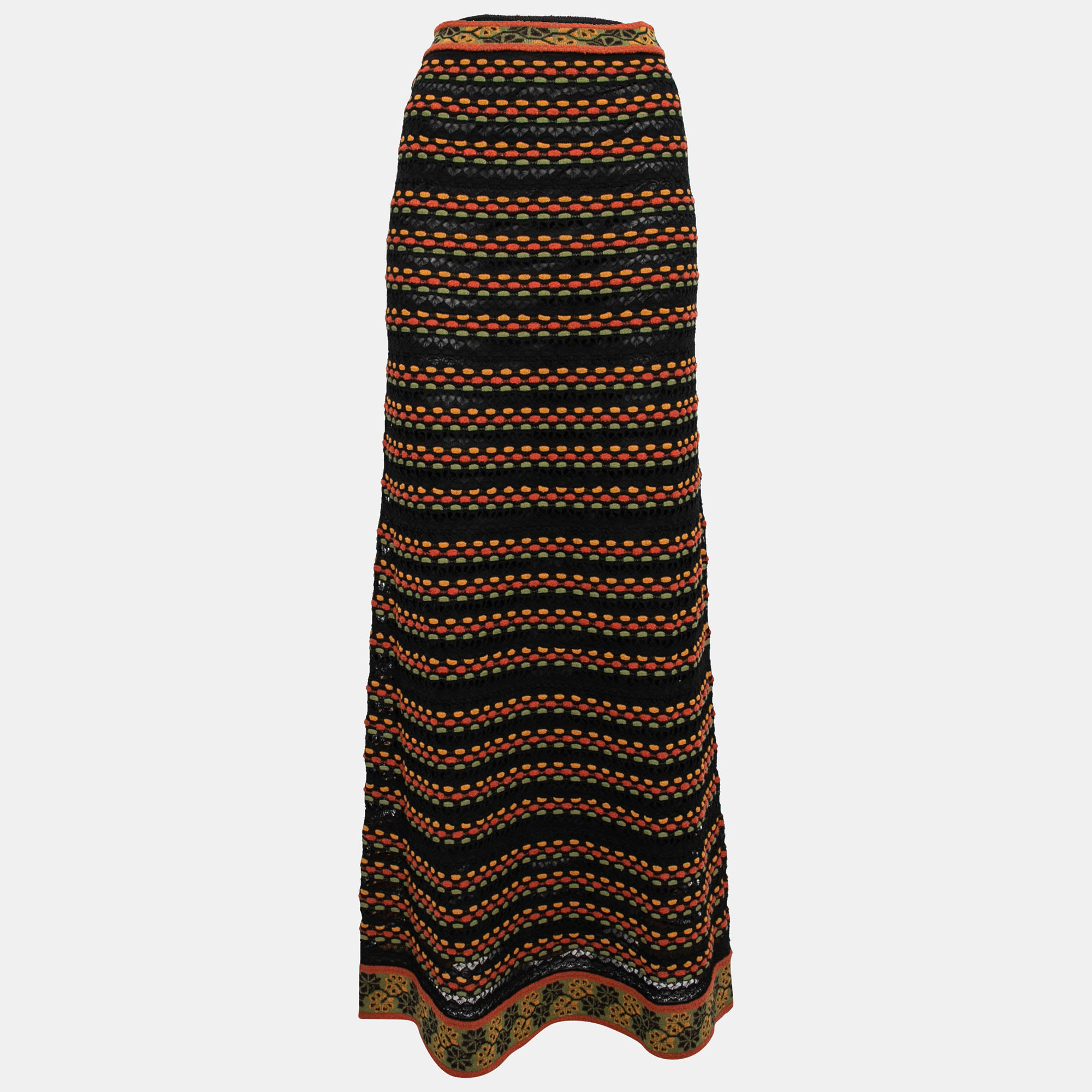 M Missoni Black/Orange Perforated Knit Maxi Skirt S, Skirts - Luxury Closet